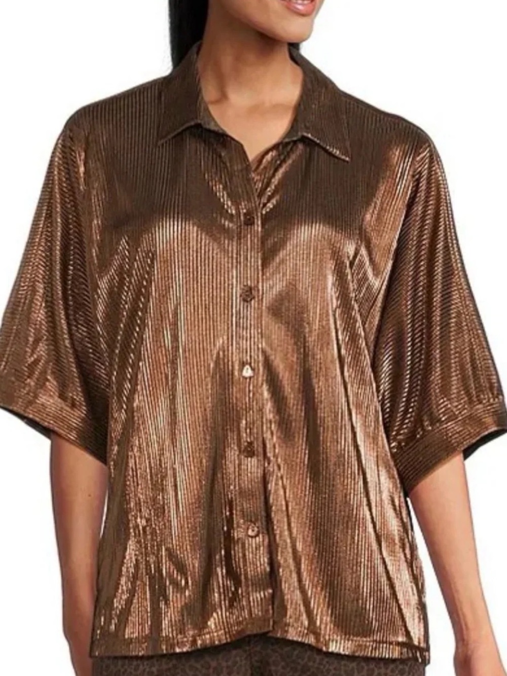 JOHN MARK Metallic Bronze Copper Button Down Shirt Size 3X, NWT
